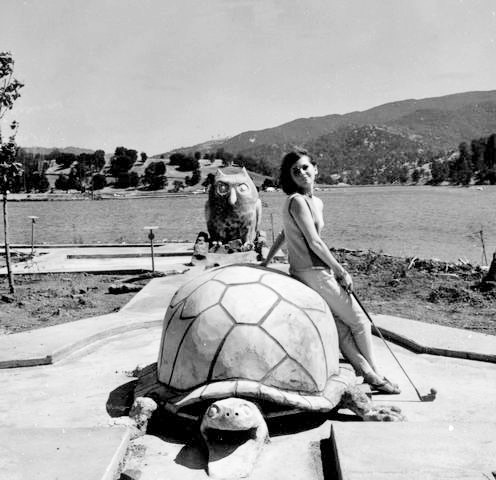 Miniature golf turtle & woman